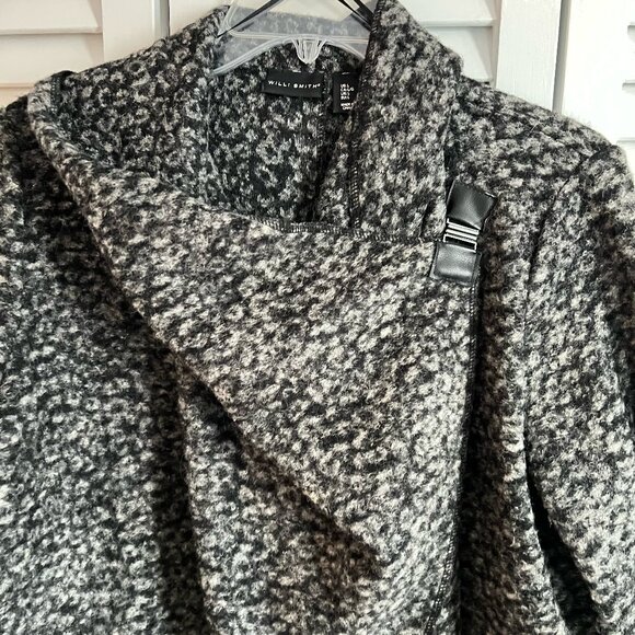 Willi Smith Wool Black Asymmetrical Drape Cardigan Knit Cowl Neck Blazer (Large) - Picture 2 of 7